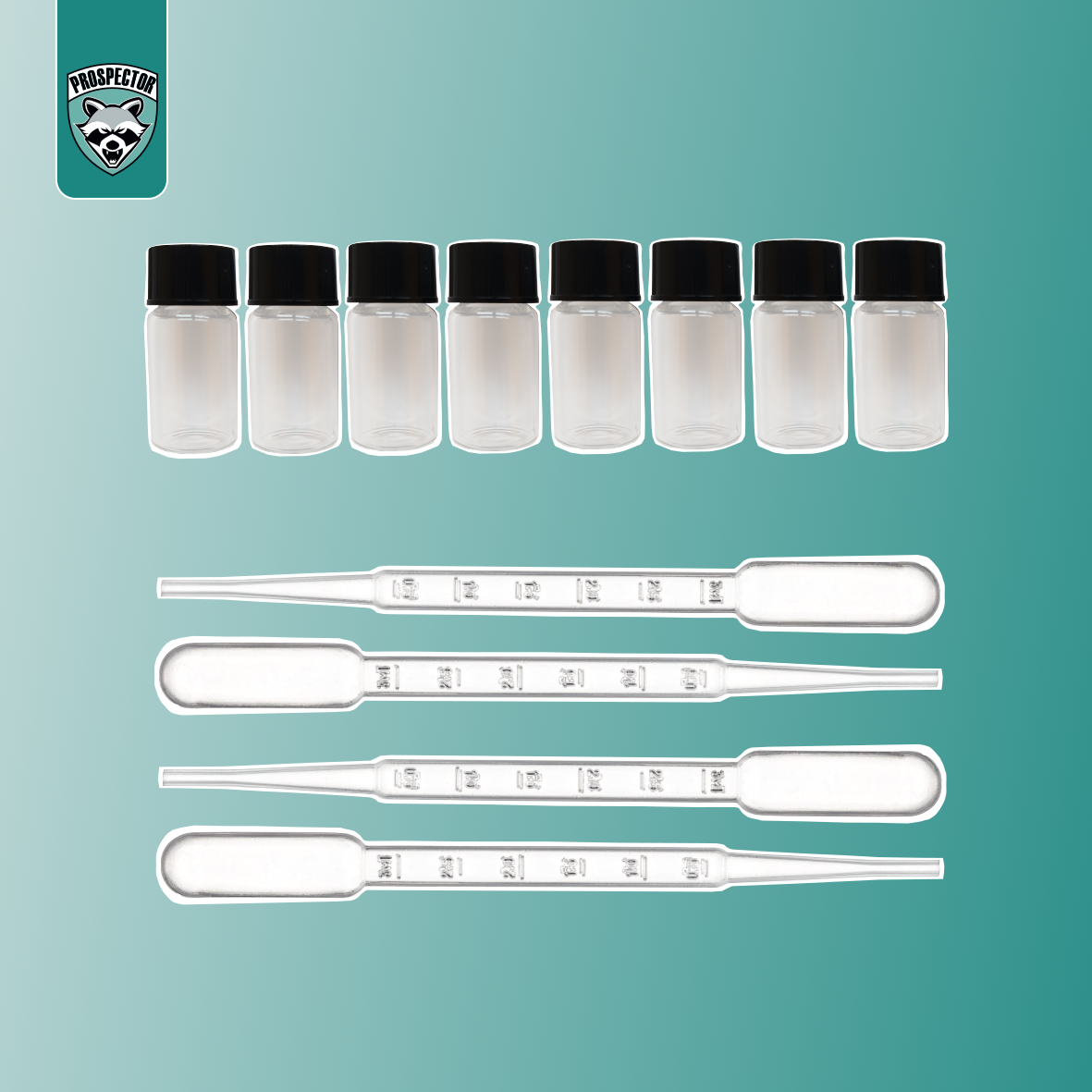 Goldaufbewahrung Set - 8x Sammelgläser + 4x Pipetten